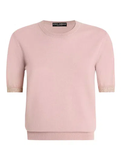 Dolce & Gabbana Lace-trim Cashmere Top In Pink