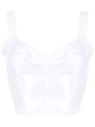 Dolce & Gabbana Cropped Lace Panel Top In Weiss