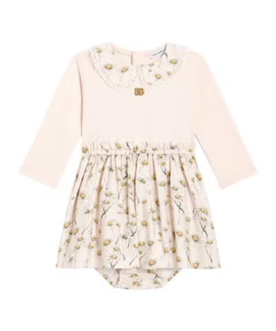 Dolce & Gabbana Lace-trim Daisy-print Dress In White