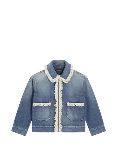 Dolce & Gabbana Kids' Lace-trim Denim Jacket In Multi