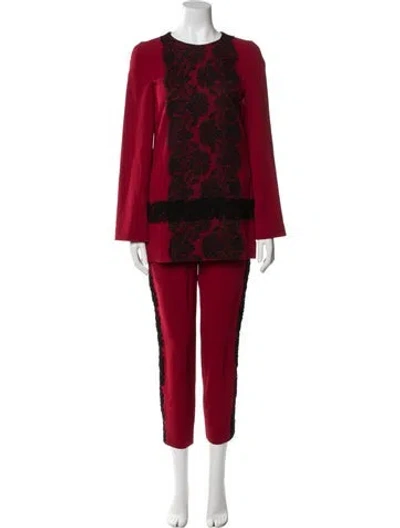 Pre-owned Dolce & Gabbana Lace Trim Embellishment Pant Set In Red