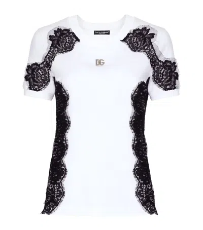 DOLCE & GABBANA LACE-TRIM LOGO T-SHIRT