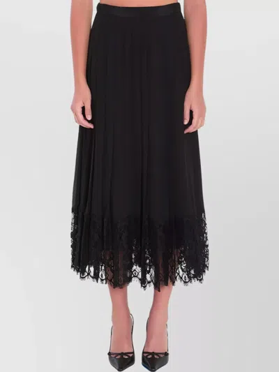 DOLCE & GABBANA LACE TRIM PLEATED SILK MIDI SKIRT