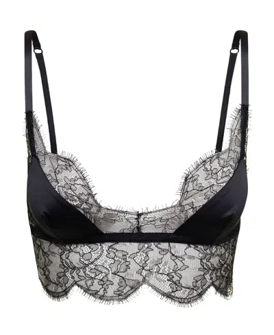 Dolce & Gabbana Lace-trim Satin Bra In Gray