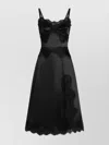 Dolce & Gabbana Lace Trim Satin Dress With Spaghetti Straps In Black