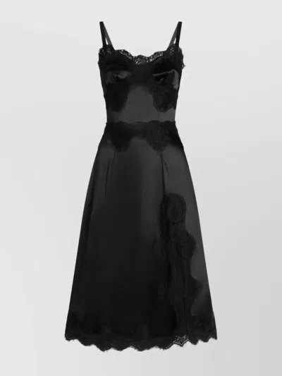 DOLCE & GABBANA LACE TRIM SATIN DRESS WITH SPAGHETTI STRAPS