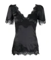 Dolce & Gabbana Lace-trimmed Silk Satin Top In Black