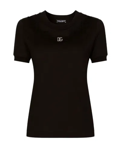 DOLCE & GABBANA DOLCE  GABBANA LACE DETAILED CREWNECK T-SHIRT