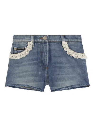Dolce & Gabbana Kids' Lace-trim Shorts In Blue