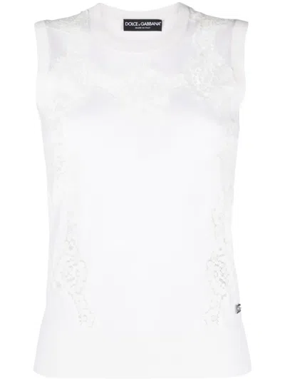 Dolce & Gabbana Lace-trim Sleeveless Knitted Top In White