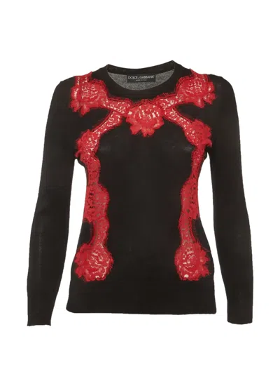 Pre-owned Dolce & Gabbana Lace Trim Sweater In Black
