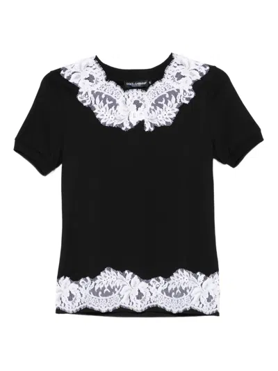 Dolce & Gabbana Lace-trimmed Cotton T-shirt In Black