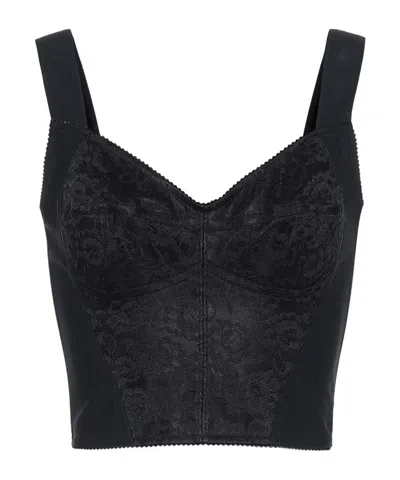 Dolce & Gabbana Lace-trimmed Jacquard Corset In Black