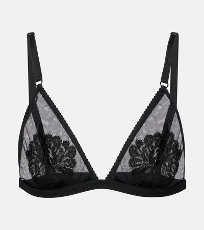 Dolce & Gabbana Lace-trimmed Mesh Bra Top In Black