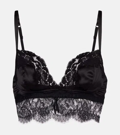 Dolce & Gabbana Black Bralette Top In Silk Satin And Lace
