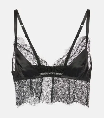 Dolce & Gabbana Lace-trimmed Satin Bralette In Black