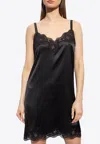 Dolce & Gabbana Silk Satin & Lace Slip Dress In Black