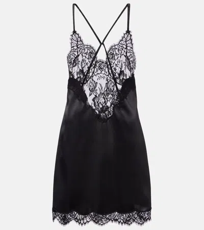 DOLCE & GABBANA LACE-TRIMMED SATIN SLIP DRESS