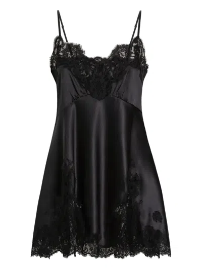 DOLCE & GABBANA LACE-TRIMMED SATIN SLIP DRESS