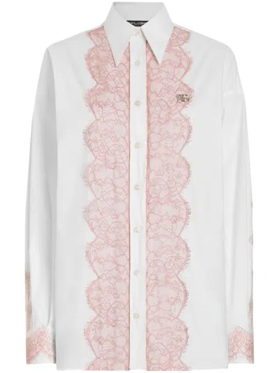 Dolce & Gabbana Lace-trimmed Shirt In White
