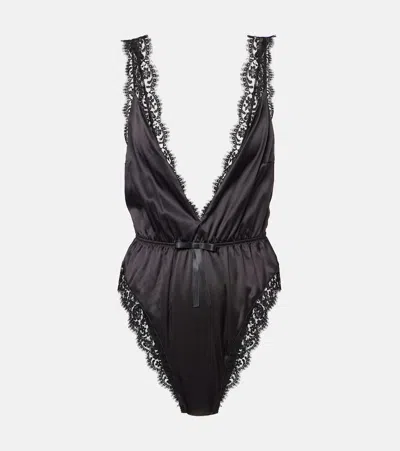 DOLCE & GABBANA LACE-TRIMMED SILK-BLEND SATIN BODYSUIT