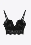 Dolce & Gabbana Black Bralette Top In Silk Satin And Lace In Black