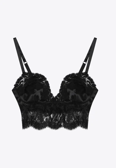 DOLCE & GABBANA LACE-TRIMMED SILK BRALETTE TOP