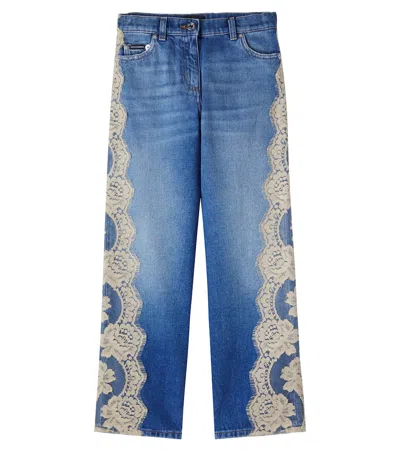 Dolce & Gabbana Kids' Lace-trimmed Straight Jeans In Blue
