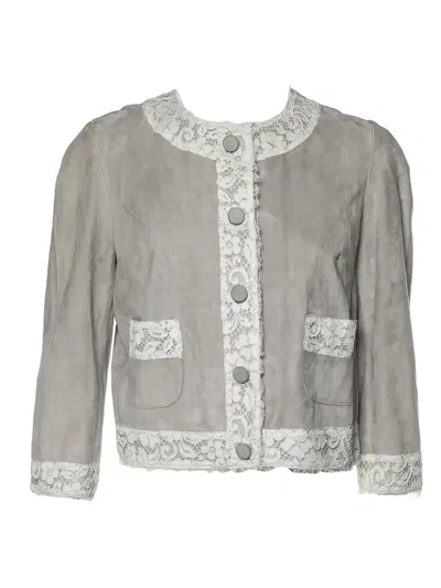 Pre-owned Dolce & Gabbana Lace-trimmed Suede Jacket