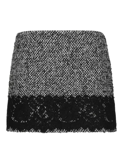Dolce & Gabbana Lace-trimmed Tweed Miniskirt In Multi