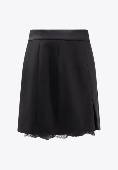Dolce & Gabbana Lace-trimmed Wool Mini Dress In Black