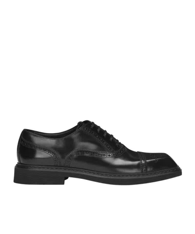 Dolce & Gabbana Square-toe Leather Derby Shoes In Black