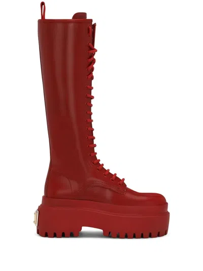 Dolce & Gabbana Kniehohe Lederstiefel In Red