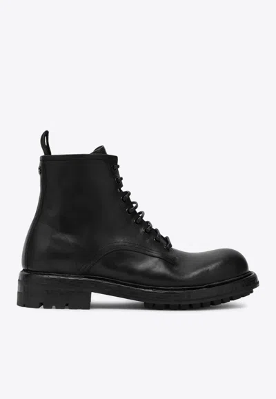 DOLCE & GABBANA LACE-UP LEATHER ANKLE BOOT
