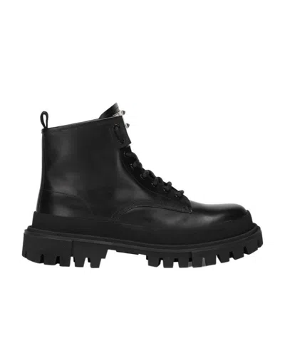 Dolce & Gabbana Lace-up Leather Ankle Boots In Black