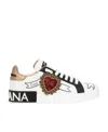 Dolce & Gabbana Calfskin Portofino Sneakers With Embroidery In White