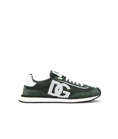Dolce & Gabbana Green Panelled Leather Sneakers In Multi