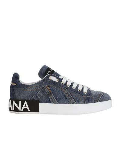 Dolce & Gabbana Portofino Logo-tag Leather Sneakers In Black