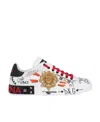 Dolce & Gabbana Calfskin Portofino Sneakers With Embroidery And Studs In White
