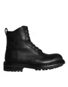 Dolce & Gabbana Black Lace Up Mid Calf Boots Men Shoes In Black