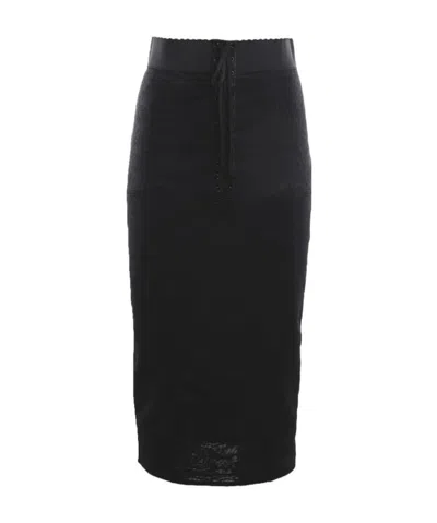 Dolce & Gabbana Lace-up Midi Skirt In Black