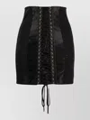 Dolce & Gabbana Lace Up Mini Skirt Floral Satin Panels In Black