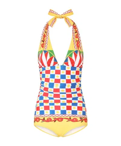 Dolce & Gabbana Lace-up One-piece Swimsuit In Multi