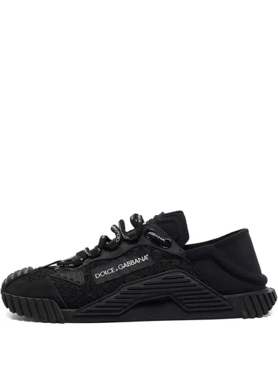 Pre-owned Dolce & Gabbana Lace-up Rubber-sole Sneakers In Black