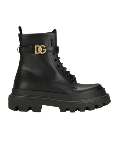Dolce & Gabbana Leather Combat Boots In Black