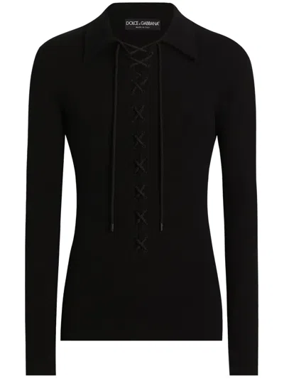 Dolce & Gabbana Lace-up Sweater In Black