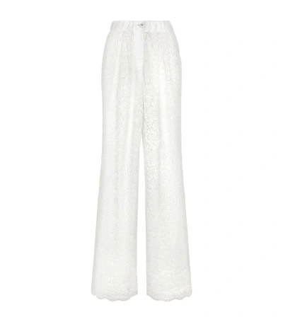 Dolce & Gabbana Flared Floral Cordonetto Lace Pants In White