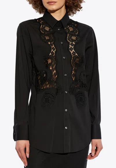 Dolce & Gabbana Lace Yoke Long-sleeved Shirt In Black