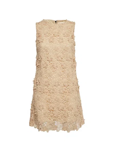 Pre-owned Dolce & Gabbana Lace Zip-up Mini Dress In Neutral
