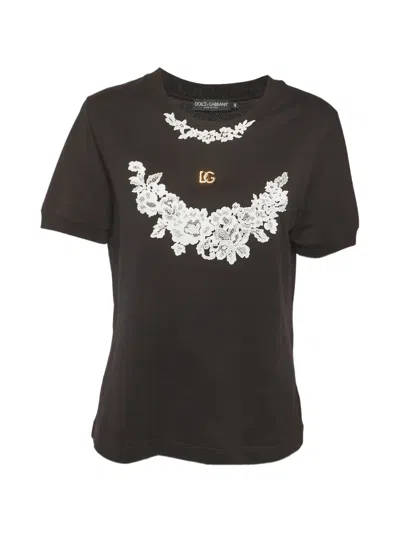 Pre-owned Dolce & Gabbana Lace-appliqué T-shirt In Black